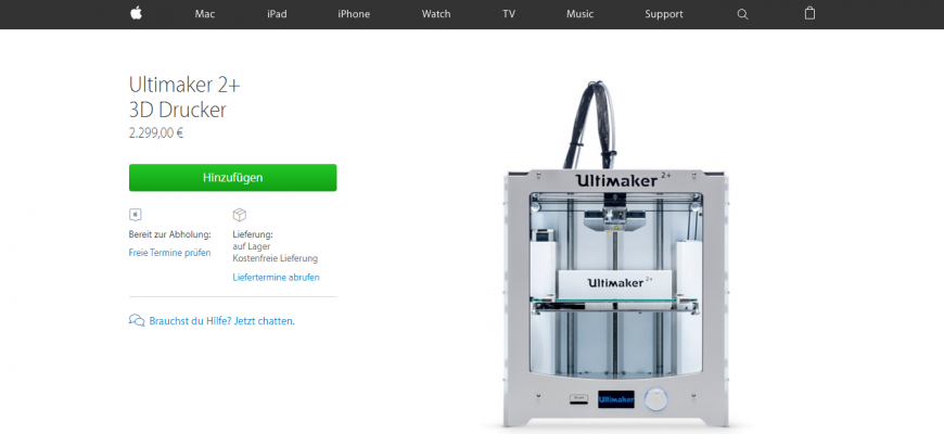 Ultimaker лучший производитель 3D-принтеров по мнению Apple